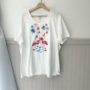 Coral Bay 1X White Fireworks Flamingos Graphic Tee
